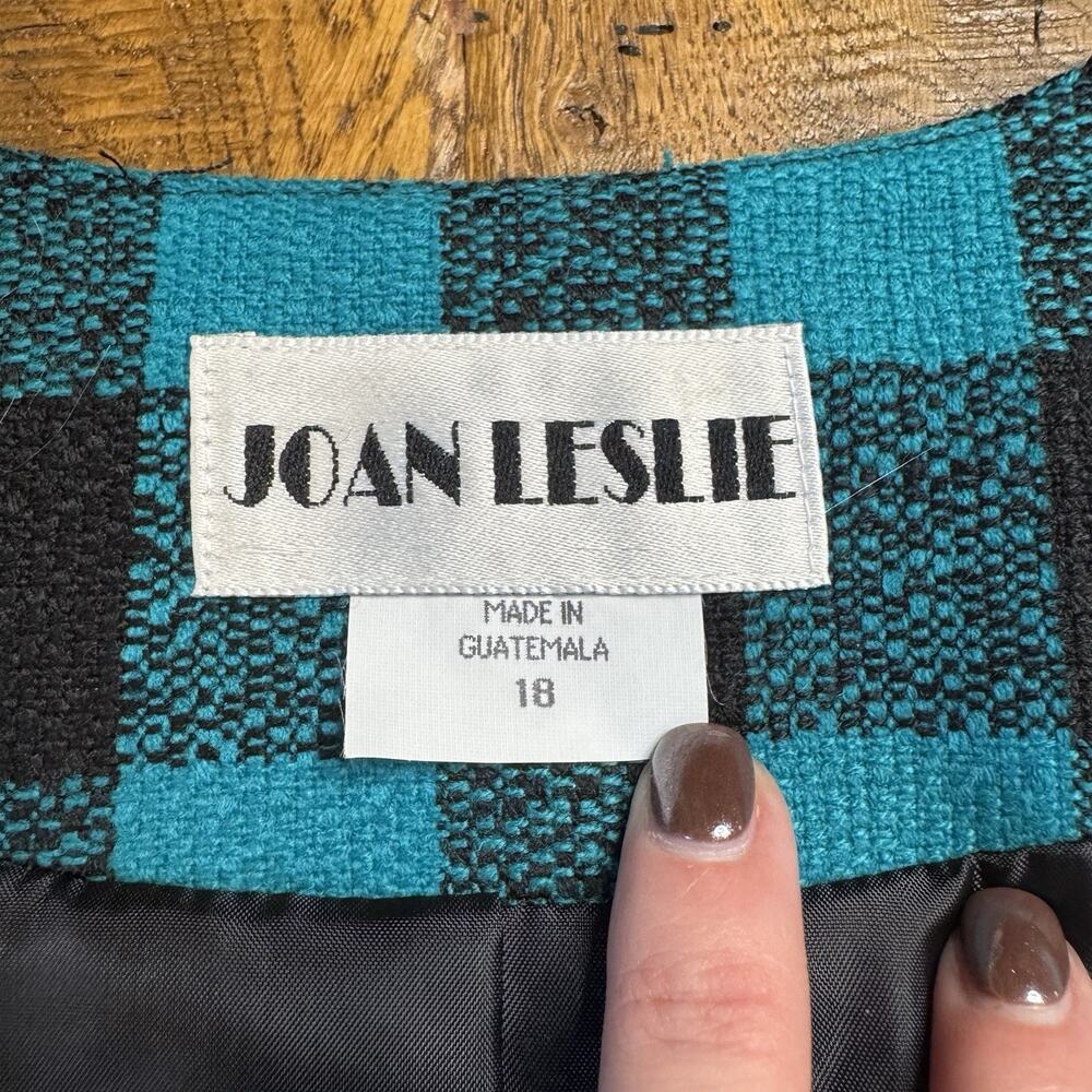 VTG Joan Leslie 2 pc Blazer & Sweater Set Teal Black Plaid Jacket Plus Size 18 - Picture 4 of 12